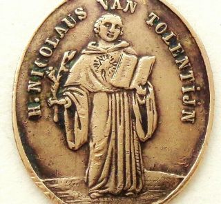 Saint Nicholas Of Tolentine & Holy Mary Of Comfort - Rare Antique Medal Pendant
