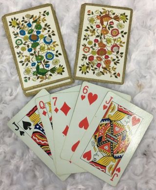 Vintage Double Deck Of Playing Cards Stancraft Complete Peacock Floral With Case