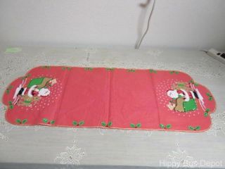Vintage Appliqued And Sequined Christmas Red Santa Table Runner Homemade