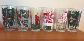 Mixed Set Of 6 Vintage Clear Christmas Drinking Glasses Tumblers