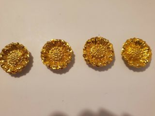 Set Of 4 Vintage Button Covers Gold Tone Flowers