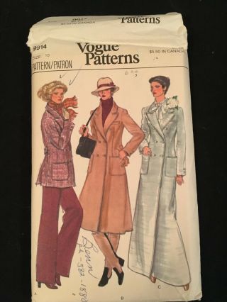 Vintage Vogue Pant And Coat Pattern 9914 Size 10
