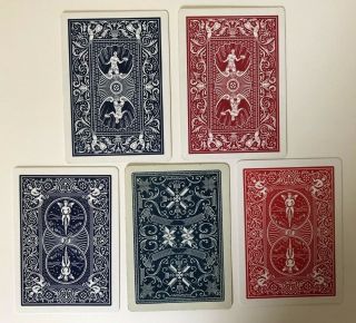 5 Vintage Playing Cards Bicycle/hoyle/stud Nouveau Designs All Ace Of Spades