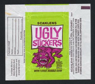Ugly Stickers 1975 Scanlens Card Wrapper