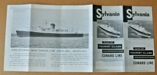 Cunard Line: Sylvania Detailed Deck Plan Tourist Class January 1962