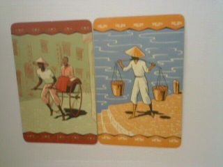 2 Swap/playing Cards - Pair People/children Rickshaw And Carrying Buckets