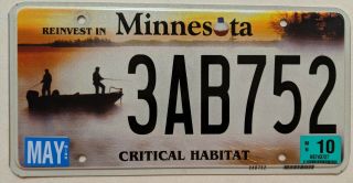 Minnesota License Plate Critical Habitat Fishing Boat Lake Scene Opt Issue