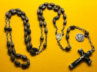 † Nun Early 1900s Antique Brown Bovine Beads Rosary - Sister Of Charity †