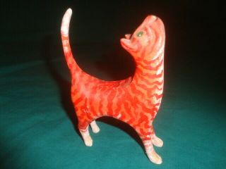 Small Cat Orang Stripe/whit Oaxacan Wood Hand - Carving By Zapotec Indians,  Mexico