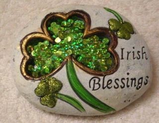Irish Blessing Shamrocks Stone Paperweight Paper Weight St.  Patrick 