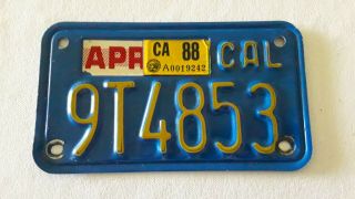 1988 California Motorcycle License Plate Vintage