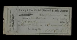 1862 Wells Fargo Cheney U.  S.  & Canada Express - Receipt For A Shipment Find