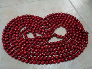 Vintage Cranberry Wood Bead Garland Beaded String Wooden 18 Ft Primitive Retro
