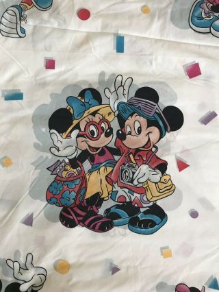 Vtg Disney Mickey Mouse Minnie Mouse Twin Bedding Set Flat Fitted Pillowcases