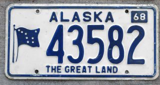 1968 Blue And White Alaska License Plate " The Great Land "