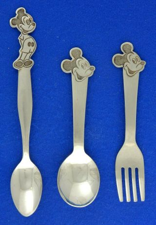 3 Pc Set Bonny Walt Disney Mickey Mouse Baby Spoon Fork Stainless Flatware Kids