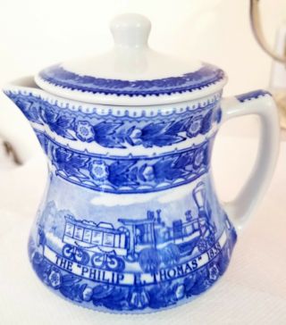 Vintage Blue & White Shenango China Baltimore & Ohio Railroad Coffee Pot W/ Lid