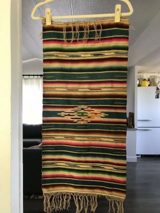 Early Vintage Mexican Saltillo Runner Fine Weave Serape Blanket