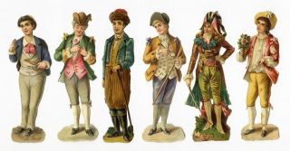 Men 6 Victorian Die Cuts 18th And 19th Century Fashion Walking Canes Hats Etc