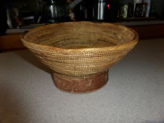 Antique Native American Indian Hand Finely Woven Pedestal Basket 8 "