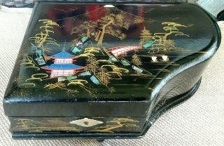 Vintage Japanese Black Lacquer Grand Piano Jewelry Love Story Theme Music Box