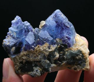 77g Natura Rare Blue Purple Cube Fluorite & Calcite Mineral Specimen/china 859