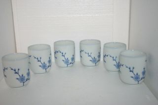 Vtg Oriental Art Pottery Blue & White Porcelain Teapot Set 6 Cups Prunus Branch 3