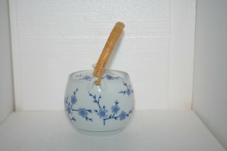 Vtg Oriental Art Pottery Blue & White Porcelain Teapot Set 6 Cups Prunus Branch 5