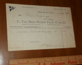 1903 Haven Yacht Club Billhead Connecticut 2 Color 8 X 5 Inches
