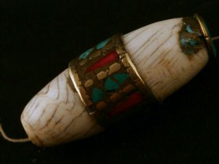 Fine Pure Tibetan Brass Inlay Tridacna Dzi Bead D196