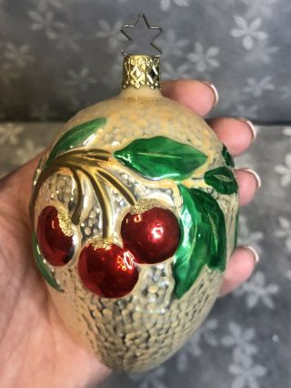 Vintage German Christmas Ornament Holly Berry Cherry Glass
