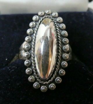 Vintage Harvey Era Bell Trading Post Sterling Silver Oval Beaded Ring Size 5