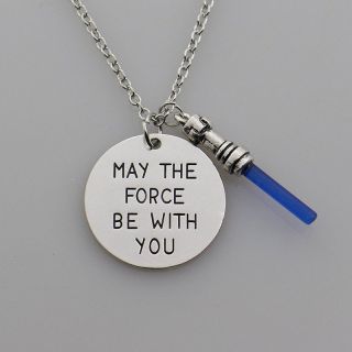 Star Wars May The Force Be With You Necklace Blue Light Saber Pendant