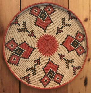 Sweetgrass Coiled Shallow Basket Tray Wall Hanging Owl Design Vintage Handmade