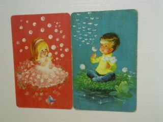 2 Swap/playing Cards - Pair Girl And Boy Blowing Bubbles^^