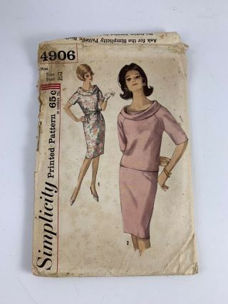Vintage Simplicity 4906 Pattern For Misses’ Size 12 One - Piece & Two - Piece Dress