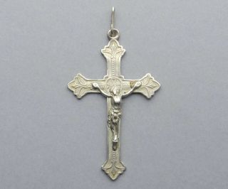Jesus Christ,  Cross,  Crucifix.  Antique Religious Silver Pendant.  French Medal.