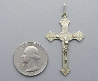 Jesus Christ,  Cross,  Crucifix.  Antique Religious Silver Pendant.  French Medal. 2