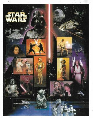 Star Wars Usps Postage Stamp Sheet 2007 Darth Vader Maul Luke Skywalker Han Solo