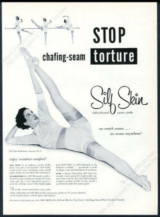 1955 Woman Ballerina Stretching Photo Silf Skin Pantie Girdle Vintage Print Ad