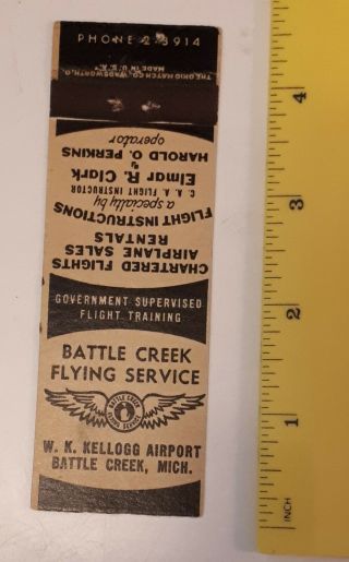 Rare Vintage American " Battle Creek Flying Service " Matchbook Cover -