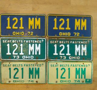 1972 1973 1974 Vintage Ohio License Plate Matching Set 121 Mm