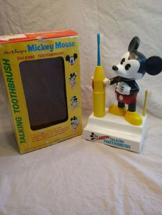 Disney Mickey Mouse 1980 Talking Electric Toothbrush & Holder Bathroom Decor