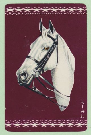 1 Single Vintage Swap/playing Card Horse Head By Artist Lial Burgundy