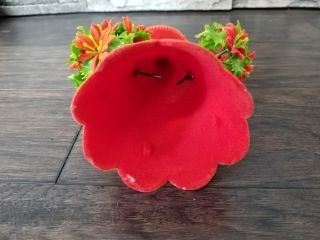 VTG CHRISTMAS FLOCKED LADY IN RED DRESS HAT CANDLE HOLDER POINSETTIA VICTORIAN 4