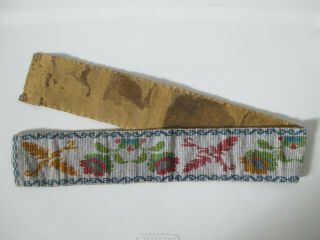 Old Vintage Native American Indian Floral Loom Beaded on Leather Wide Belt 2