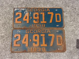 Georgia 1938 License Plate Pair 24 - 917 D
