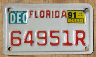 Florida Motorcycle License Plate 1991 64951r