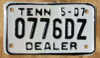 Tennessee Motorcycle Dealer License Plate 2007 0776dz