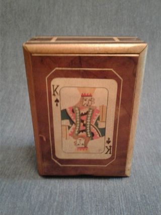 Vintage,  Decorative,  Playing Cards Storage Box,  Double Deck Holder Solid Wood